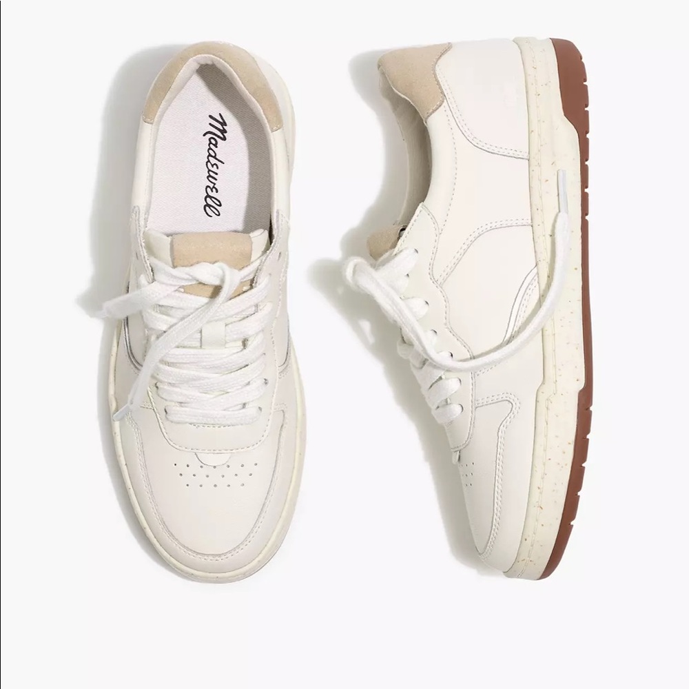 madewell court brown sneakers in white leather